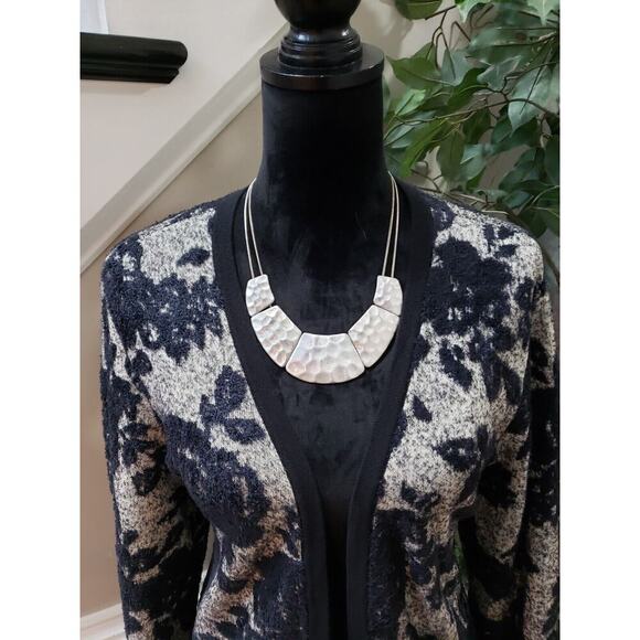 Palette Women Black Floral Nylon Open Front Long Sleeve Cardigan Sweater Size XL - Picture 2 of 11